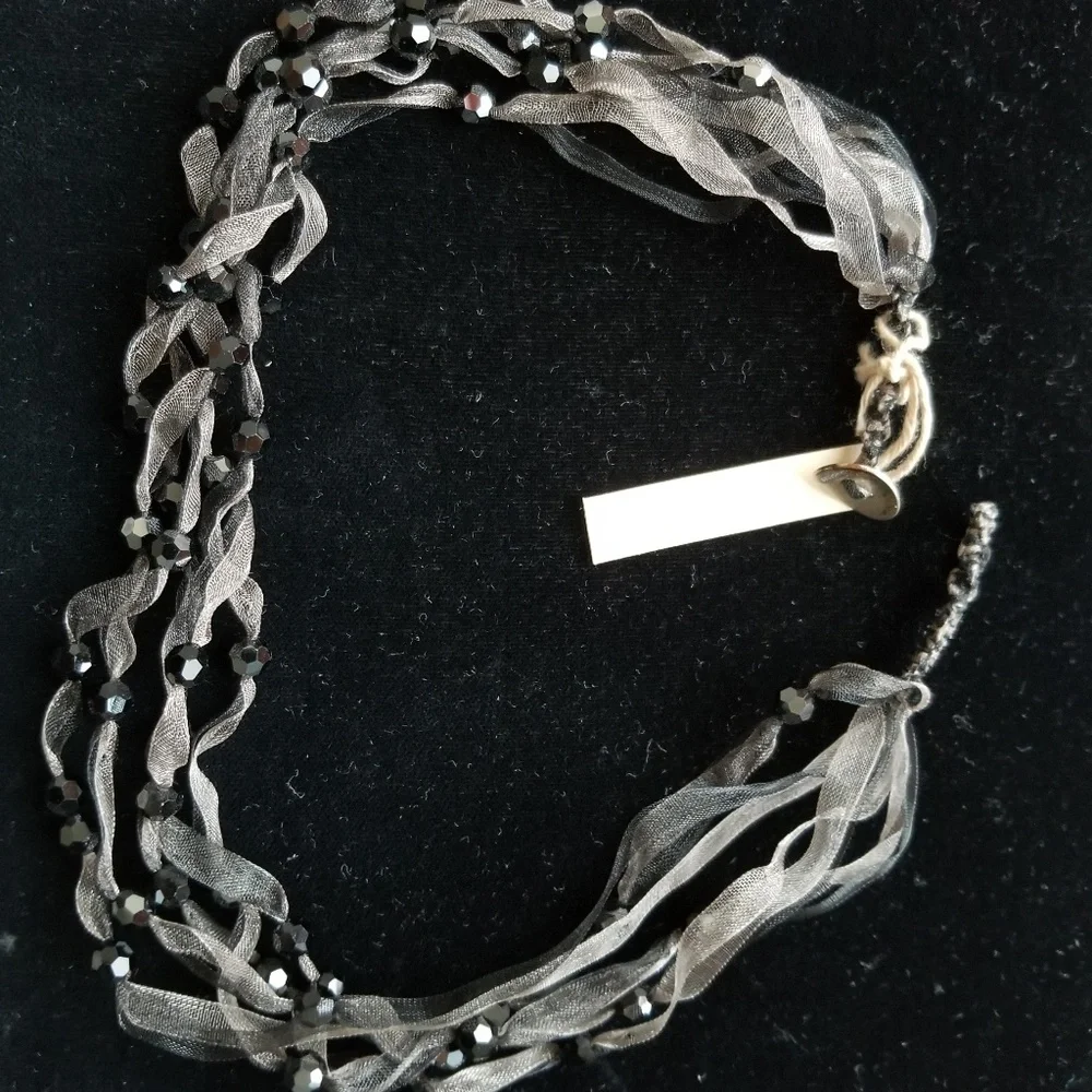 Chan Luu Black Multi-Strand Onyx Stone Silk Necklace